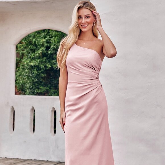 NWT STacees bridesmaid dress one shoulder blushing pink size 8 - Picture 1 of 16
